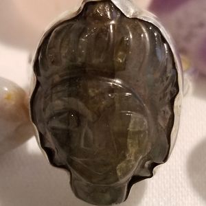 *Vintage Labradorite Buddha Silver Ring